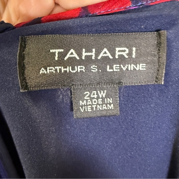 Tahari Red and Blue Polka Dot Metallic Chiffon High/low Dress, Size 24W - Picture 9 of 12